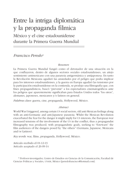 Entre La Intriga Diplomática Y La Propaganda Fílmica México Y El Cine Estadounidense Durante La Primera Guerra Mundial