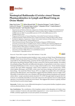 Crotalus Simus) Venom Pharmacokinetics in Lymph and Blood Using an Ovine Model