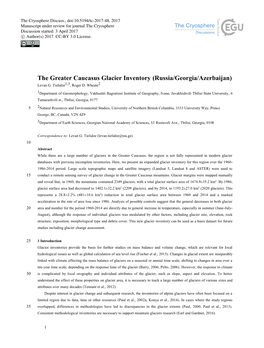 The Greater Caucasus Glacier Inventory (Russia/Georgia/Azerbaijan) Levan G