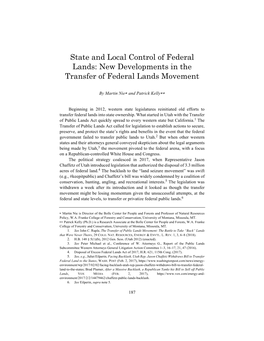 State and Local Control of Federal Lands: New Developments in the Transfer of Federal Lands Movement