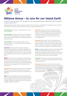 Mālama Honua – to Care for Our Island Earth