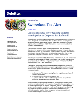 Switzerland Tax Alert