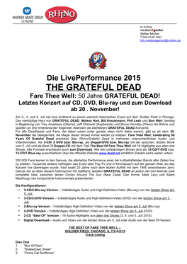 THE GRATEFUL DEAD Fare Thee Well: 50 Jahre GRATEFUL DEAD! Letztes Konzert Auf CD, DVD, Blu-Ray Und Zum Download Ab 20