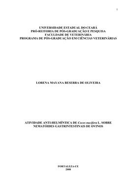 ATIVIDADE ANTI-HELMÍNTICA DE Cocos Nucifera L. SOBRE NEMATÓIDES GASTRINTESTINAIS DE OVINOS