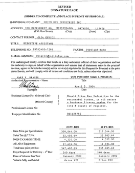 Should Orion Bus Industries Be the I Successful Bidder, It Wil Secure (Merced County) E Number for the 1'R City & County If Required