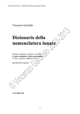 Dizionario Della Nomenclatura Lunare