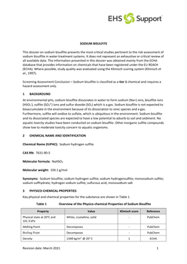 Revision Date: March 2021 1 SODIUM BISULFITE This Dossier on Sodium