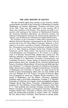 Matical Society Was Held at the University of Washington in Seattle, Washington, on Tuesday, Wednesday, Thursday, and Friday, June 13-16, 1961