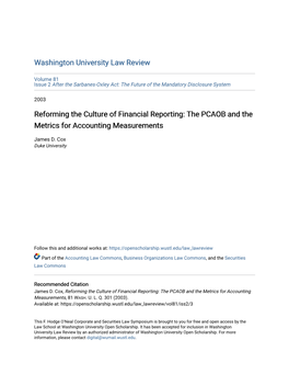 Reforming the Culture of Financial Reporting: the PCAOB and the Metrics for Accounting Measurements