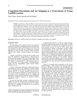 Coagulation-Flocculation and Air Stripping As a Pretreatment of Young Landfill Leachate Tuba Yilmaz, Selami Apaydin and Ali Berktay*