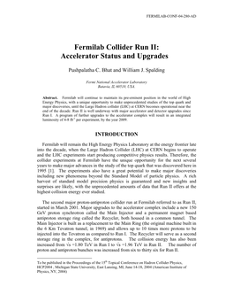 Fermilab Collider Run II: Accelerator Status and Upgrades 1