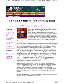 Television Addiction Is No Mere Metaphor: Februa