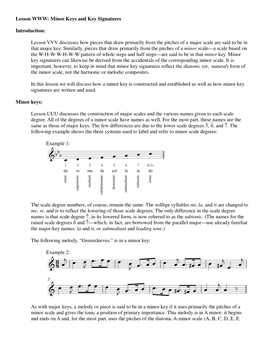 Minor Keys and Key Signatures Introduction