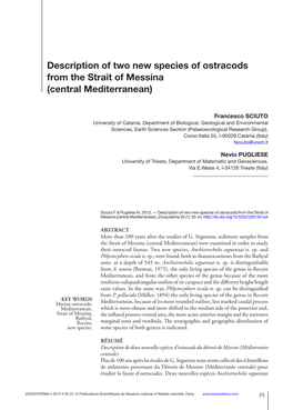 Description of Two New Species of Ostracods from the Strait of Messina (Central Mediterranean)