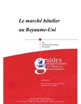 Le Marché Hôtelier Au Royaume-Uni ……………………………………………………………