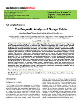 The Pragmatic Analysis of Gurage Riddle