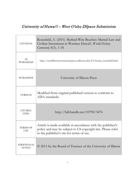 Martial Law and Civilian Internment in Wartime Hawai'i