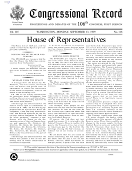 Congressional Record United States Th of America PROCEEDINGS and DEBATES of the 106 CONGRESS, FIRST SESSION