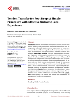 Tendon Transfer for Foot Drop: a Simple Procedure with Effective Outcome Local Experience