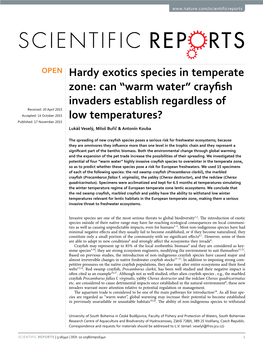 Hardy Exotics Species in Temperate Zone: Can “Warm Water” Crayfish