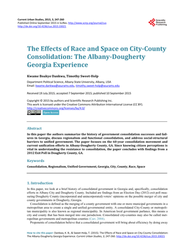 The Effects of Race and Space on City-County Consolidation: the Albany-Dougherty Georgia Experience