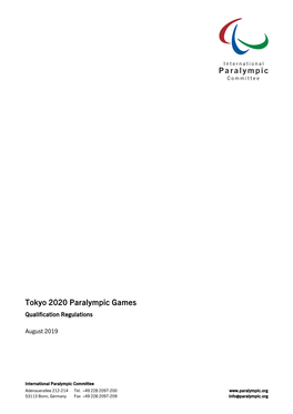 Tokyo 2020 Paralympic Games Qualification Regulations