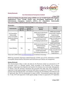 Rating Rationale Zee Entertainment Enterprises Limited 4 June 2109