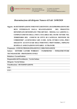 Determinazione Del Dirigente Numero 633 Del 24/08/2020