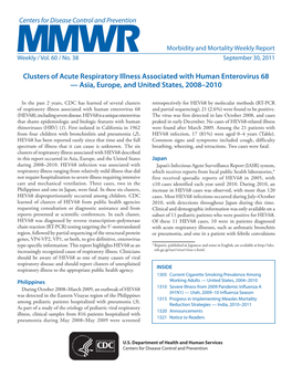 Clusters of Acute Respiratory Illness Associated with Human Enterovirus 68 — Asia, Europe, and United States, 2008–2010