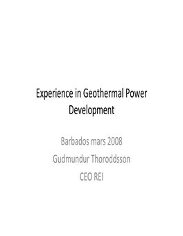 Experience in Geothermal Power Development