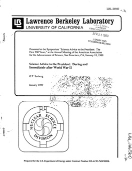 Lawrence Berkeley Lab.O,R~Tory ' '- '·' R-.: I V L: UNIVERSITY of CALIFORNIA E!::Rkr-·Lt..Ltvrf:NCE I '-~Eflailr