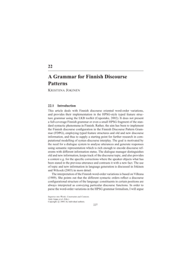 A Grammar for Finnish Discourse Patterns KRISTIINA JOKINEN