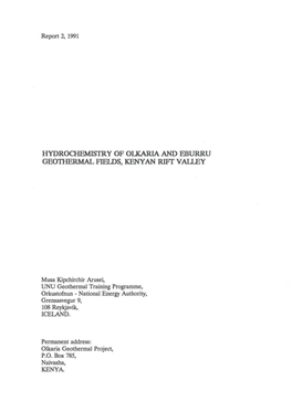 HYDROCHEMISTRY of OLKARIA and EBURRU Geotilermal Fields, KENYAN RIFT VALLEY