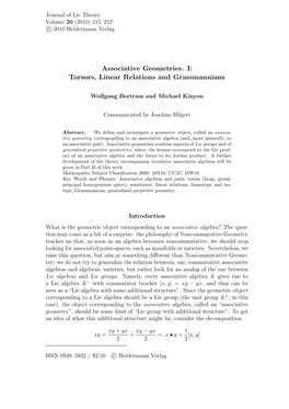 Associative Geometries. I: Torsors, Linear Relations and Grassmannians