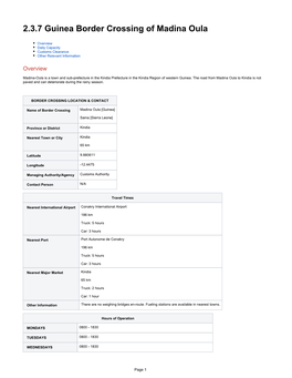 2.3.7 Guinea Border Crossing of Madina Oula