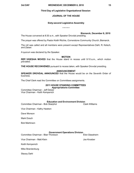 3Rd DAY WEDNESDAY, DECEMBER 8, 2010 15 Third Day of Legislative
