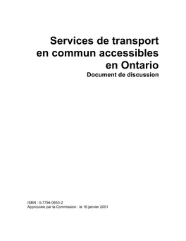 Services De Transport En Commun Accessibles En Ontario Document De Discussion