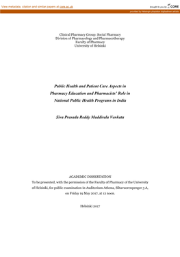 Public Health and Patient Care Aspects in Pharmacy Education and Pharmacists’ Role in National Public Health Programs in India