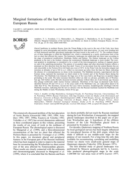 Marginal Formations of the Last Kara and Barents Ice Sheets in Northern European Russia