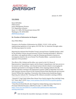 January 23, 2020 VIA EMAIL Karen Mcfadden FOIA Contact Justice