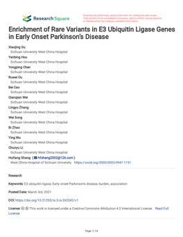 Enrichment of Rare Variants in E3 Ubiquitin Ligase Genes in Early Onset Parkinson’S Disease