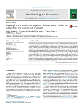 Research Articlephysiological and Antioxidant Responses of Winter