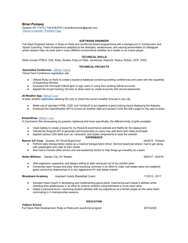 Brian Pompey Queens, NY 11413 | 718-578-8791 | Brianthescholar@Gmail.Com Github | Linkedin | Portfolio Page