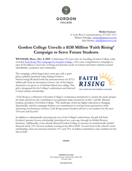 Gordon College Unveils a $130 Million 'Faith Rising' Campaign To