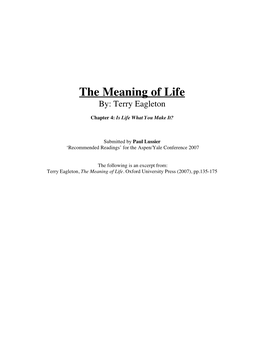 The Meaning of Life By: Terry Eagleton