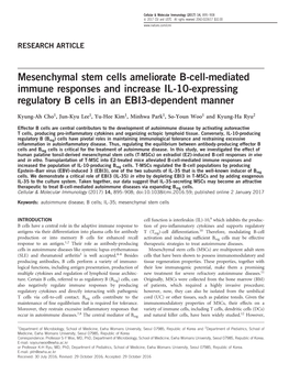 Mesenchymal Stem Cells Ameliorate B-Cell-Mediated Immune Responses and Increase IL-10-Expressing Regulatory B Cells in an EBI3-Dependent Manner