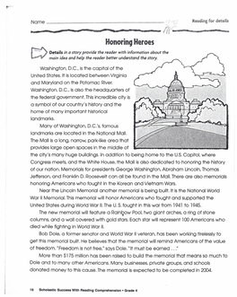 Honoring Heroes ~ Details in a Story Provide the Reader with Information About the L~ Main Idea and Help the Reader Better Understand the Story