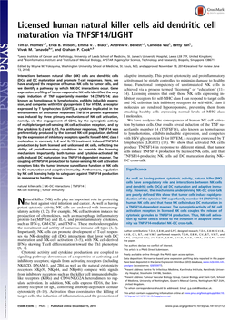 Licensed Human Natural Killer Cells Aid Dendritic Cell Maturation Via TNFSF14/LIGHT