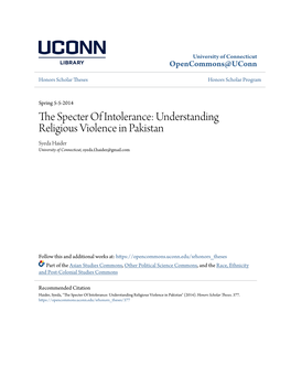 Understanding Religious Violence in Pakistan Syeda Haider University of Connecticut, Syeda.F.Haider@Gmail.Com