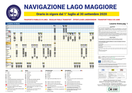 NAVIGAZIONE LAGO MAGGIORE Orario in Vigore Dal 1° Luglio Al 30 Settembre 2020